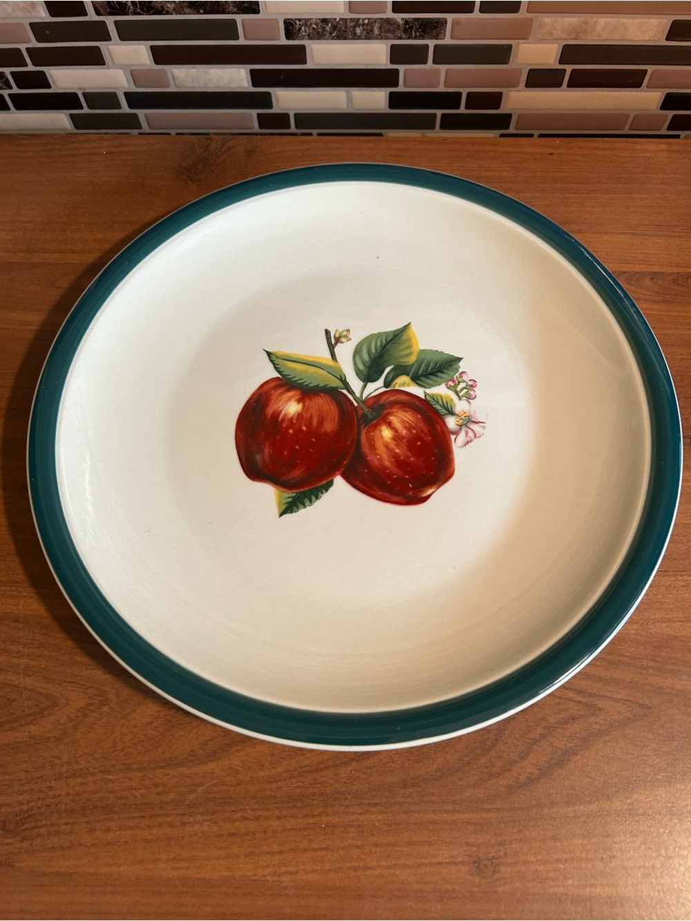 Ceramic Apple Serving Tray in Teal Rim